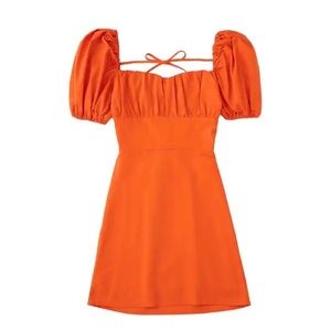 NWT Orange Lace Up Back Linen Summer Dress with Lining, S/ 4us